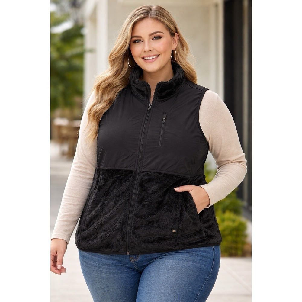 Legend Discovery Womens 1x Plus Black Fleece Vest Plush Inside Layer Outdoor